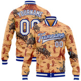 Custom Orange White-Royal Wild Western Cowboy Cactus Bomber Full-Snap Varsity Letterman Jacket