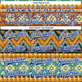 Custom Green Royal-White Southwestern Geometric Aztec Bomber Full-Snap Varsity Letterman Jacket