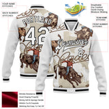 Custom White-Black Vintage Western Cowboy Bomber Full-Snap Varsity Letterman Jacket