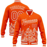 Custom Orange-White Texas State Flower Bluebonnet Bomber Full-Snap Varsity Letterman Jacket