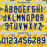 Custom Cream Navy Yellow-White Hawaii State Flower Yellow Hibiscus Bomber Full-Snap Varsity Letterman Jacket