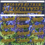Custom Navy Gold-White Texas State Flower Bluebonnet Bomber Full-Snap Varsity Letterman Jacket