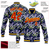 Custom Navy Red Gold-White Floral Bomber Full-Snap Varsity Letterman Jacket