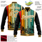 Custom Black Old Gold-White Arizona City Silhouette Bomber Full-Snap Varsity Letterman Jacket