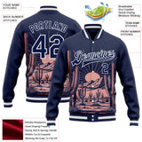 Custom Navy-White Arizona Western Cactus Bomber Full-Snap Varsity Letterman Jacket