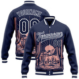 Custom Navy-White Arizona Western Cactus Bomber Full-Snap Varsity Letterman Jacket