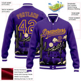 Custom Purple Gold-White Arizona Western Cactus Bomber Full-Snap Varsity Letterman Jacket