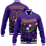 Custom Purple Gold-White Arizona Western Cactus Bomber Full-Snap Varsity Letterman Jacket