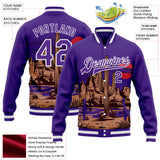 Custom Purple-White Arizona Western Cactus Bomber Full-Snap Varsity Letterman Jacket