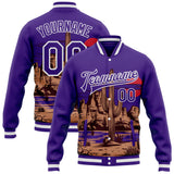 Custom Purple-White Arizona Western Cactus Bomber Full-Snap Varsity Letterman Jacket