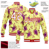 Custom Yellow White-Red Hawaii State Flower Hibiscus Bomber Full-Snap Varsity Letterman Jacket