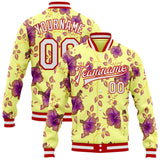 Custom Yellow White-Red Hawaii State Flower Hibiscus Bomber Full-Snap Varsity Letterman Jacket