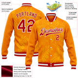 Custom Orange Red-White Hawaiian Tropical Leaves Floral Bomber Full-Snap Varsity Letterman Jacket