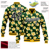 Custom Green Black-White Hawaiian Tropical State Flower Hibiscus Bomber Full-Snap Varsity Letterman Jacket