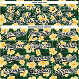 Custom Green Black-White Hawaiian Tropical State Flower Hibiscus Bomber Full-Snap Varsity Letterman Jacket