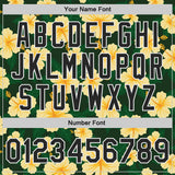 Custom Green Black-White Hawaiian Tropical State Flower Hibiscus Bomber Full-Snap Varsity Letterman Jacket