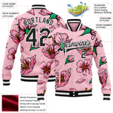 Custom Pink Black-White Hawaiian Floral Bomber Full-Snap Varsity Letterman Jacket