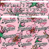 Custom Pink Black-White Hawaiian Floral Bomber Full-Snap Varsity Letterman Jacket
