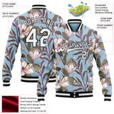 Custom Blue White-Black Louisiana State Flower Magnolia Bomber Full-Snap Varsity Letterman Jacket