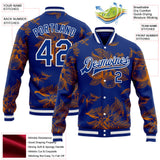 Custom Royal Orange-White Louisiana State Flower Magnolia Bomber Full-Snap Varsity Letterman Jacket