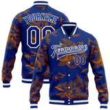 Custom Royal Orange-White Louisiana State Flower Magnolia Bomber Full-Snap Varsity Letterman Jacket