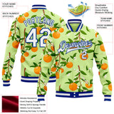 Custom Green White-Royal Florida State Flower Orange Blossom Bomber Full-Snap Varsity Letterman Jacket
