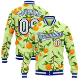Custom Green White-Royal Florida State Flower Orange Blossom Bomber Full-Snap Varsity Letterman Jacket
