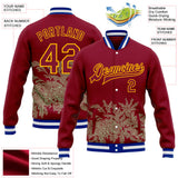 Custom Crimson Gold-White Nevada State Flower Sagebrush Bomber Full-Snap Varsity Letterman Jacket