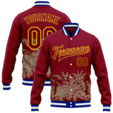 Custom Crimson Gold-White Nevada State Flower Sagebrush Bomber Full-Snap Varsity Letterman Jacket