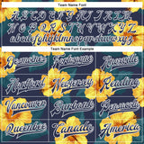 Custom Navy-White Hawaii State Flower Yellow Hibiscus Bomber Full-Snap Varsity Letterman Jacket
