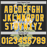 Custom Black Gold-White Colorado State Flower Rocky Mountain Columbine Bomber Full-Snap Varsity Letterman Jacket