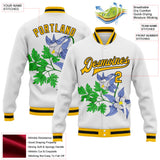 Custom White Gold-Black Colorado State Flower Rocky Mountain Columbine Bomber Full-Snap Varsity Letterman Jacket