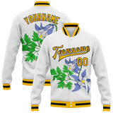 Custom White Gold-Black Colorado State Flower Rocky Mountain Columbine Bomber Full-Snap Varsity Letterman Jacket