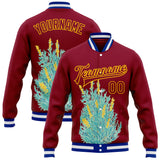 Custom Crimson Gold-White Nevada State Flower Sagebrush Bomber Full-Snap Varsity Letterman Jacket