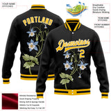 Custom Black Gold-White Colorado State Flower Rocky Mountain Columbine Bomber Full-Snap Varsity Letterman Jacket