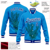 Custom Powder Blue Royal-White Nevada State Flower Sagebrush Bomber Full-Snap Varsity Letterman Jacket
