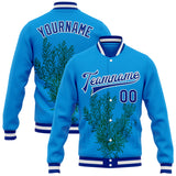 Custom Powder Blue Royal-White Nevada State Flower Sagebrush Bomber Full-Snap Varsity Letterman Jacket
