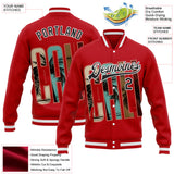Custom Red Black-White California West Coast Tropical Palm Trees Bomber Full-Snap Varsity Letterman Jacket