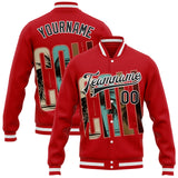 Custom Red Black-White California West Coast Tropical Palm Trees Bomber Full-Snap Varsity Letterman Jacket