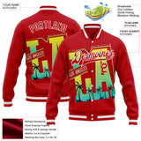 Custom Red-White Los Angeles Tropical Palm Trees Bomber Full-Snap Varsity Letterman Jacket