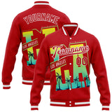 Custom Red-White Los Angeles Tropical Palm Trees Bomber Full-Snap Varsity Letterman Jacket