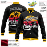 Custom Black-White California Bear Tropical Palm Trees Bomber Full-Snap Varsity Letterman Jacket