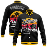 Custom Black-White California Bear Tropical Palm Trees Bomber Full-Snap Varsity Letterman Jacket