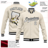 Custom Cream White-Black Louisiana State Flower Magnolia Bomber Full-Snap Varsity Letterman Jacket