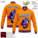 Custom Bay Orange Royal-White Texas State Flower Bluebonnet Bomber Full-Snap Varsity Letterman Jacket