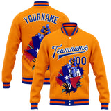 Custom Bay Orange Royal-White Texas State Flower Bluebonnet Bomber Full-Snap Varsity Letterman Jacket