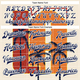 Custom Cream Navy-White Los Angeles Tropical Palm Trees Bomber Full-Snap Varsity Letterman Jacket