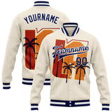 Custom Cream Navy-White Los Angeles Tropical Palm Trees Bomber Full-Snap Varsity Letterman Jacket
