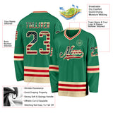 Custom Kelly Green Vintage USA Flag Cream-Red Hockey Jersey