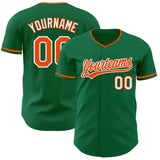 Custom Kelly Green Orange-White Authentic Baseball Jersey